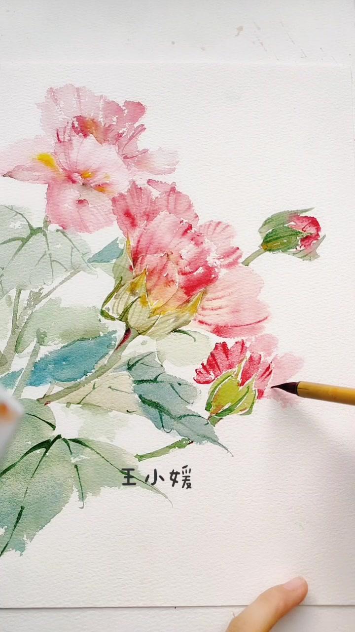 水彩画,简单的小花苞画法,是不是很容易～#学浪计划成长自己 #抖音小