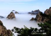 Anhui yellow hill shows strong beautiful sea of clouds