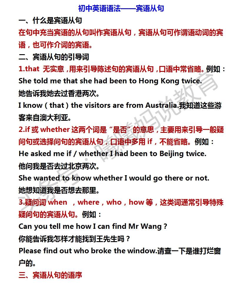 【初中英语】宾语从句语法详解,包含: - 今日