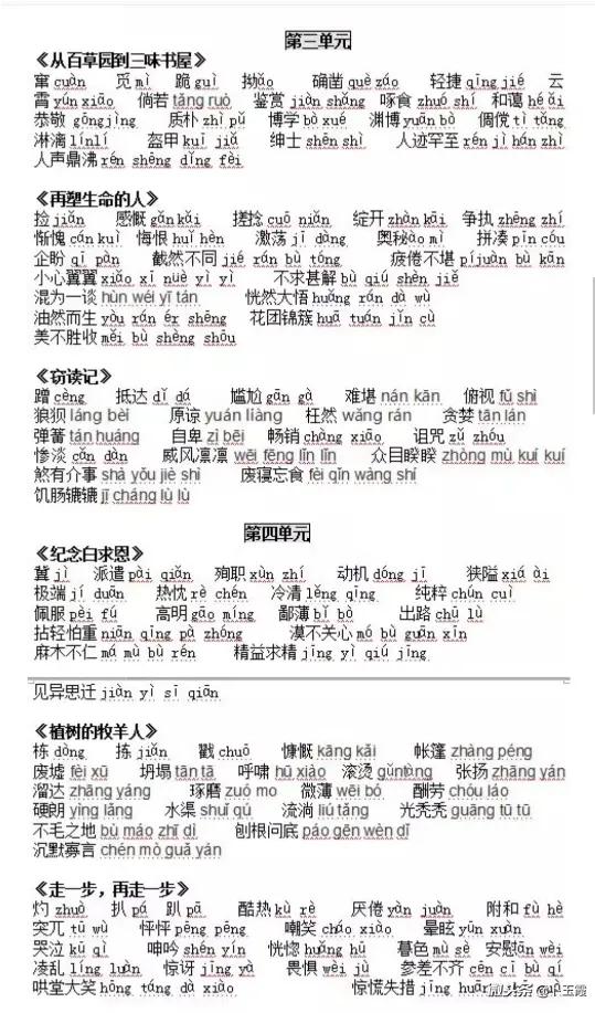 终于找到了!部编版语文七年级上册课后生字 -