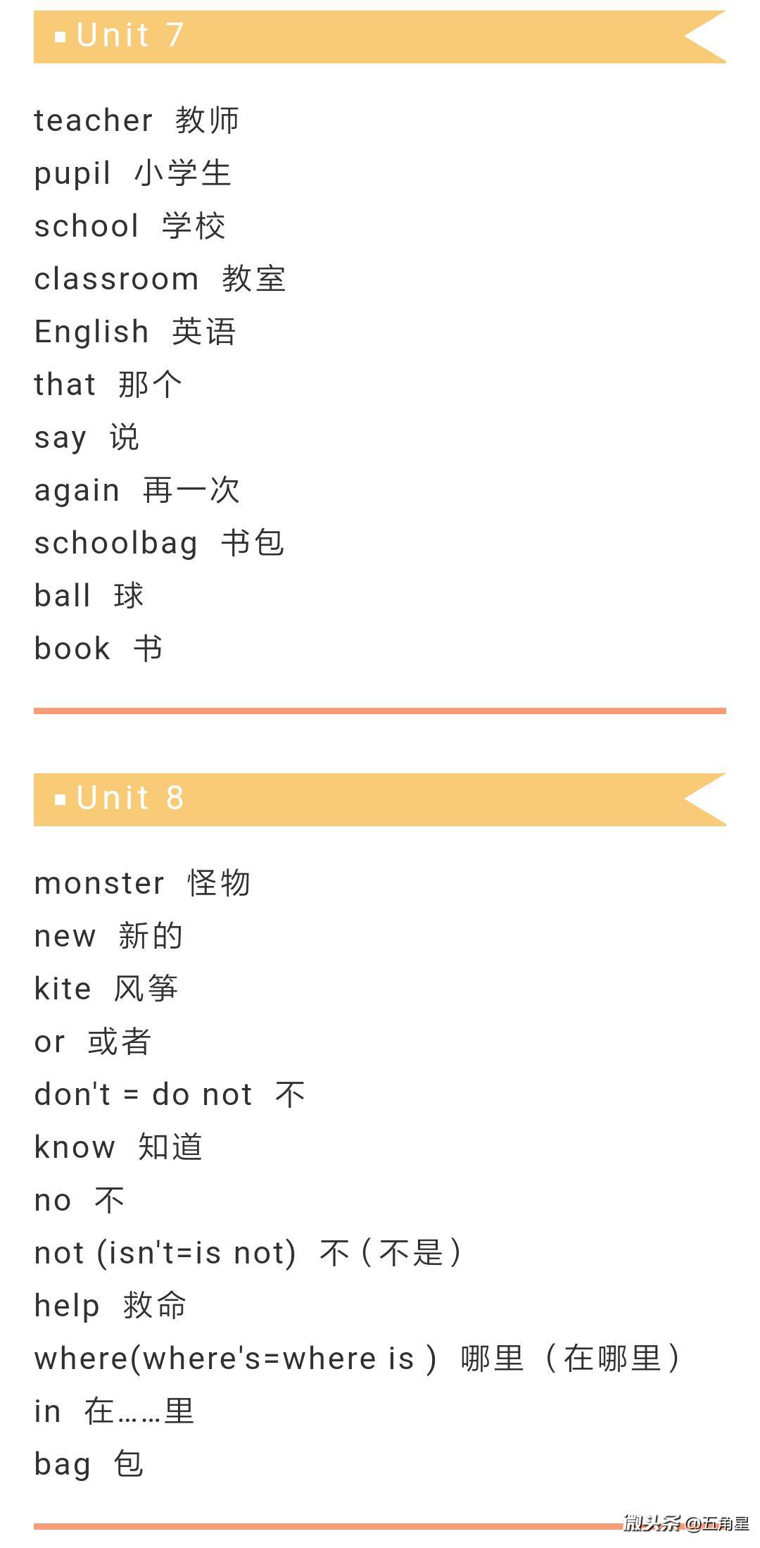 小学英语:外研社新起点,三年级上册单词表 - 今