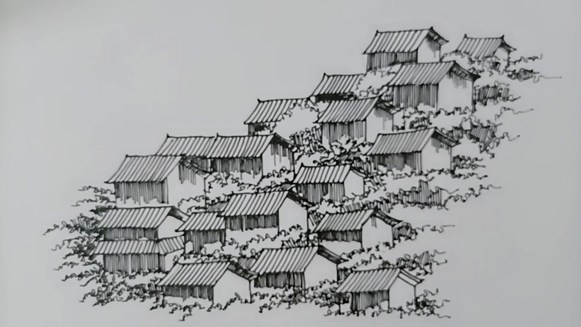 教大家用简单的方法画古建筑村落一起来试试吧