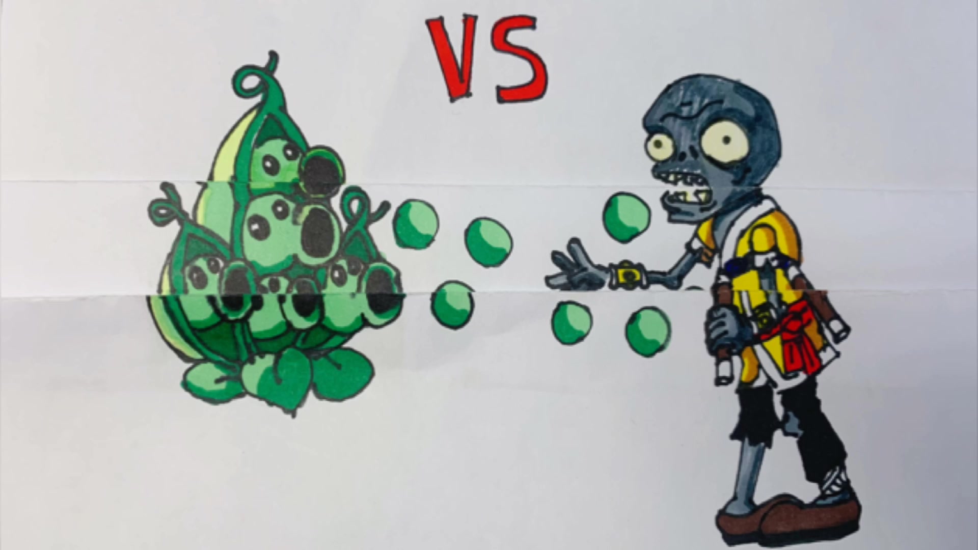 植物大战僵尸创意手绘用一张纸画出豌豆荚对战双节棍武僧