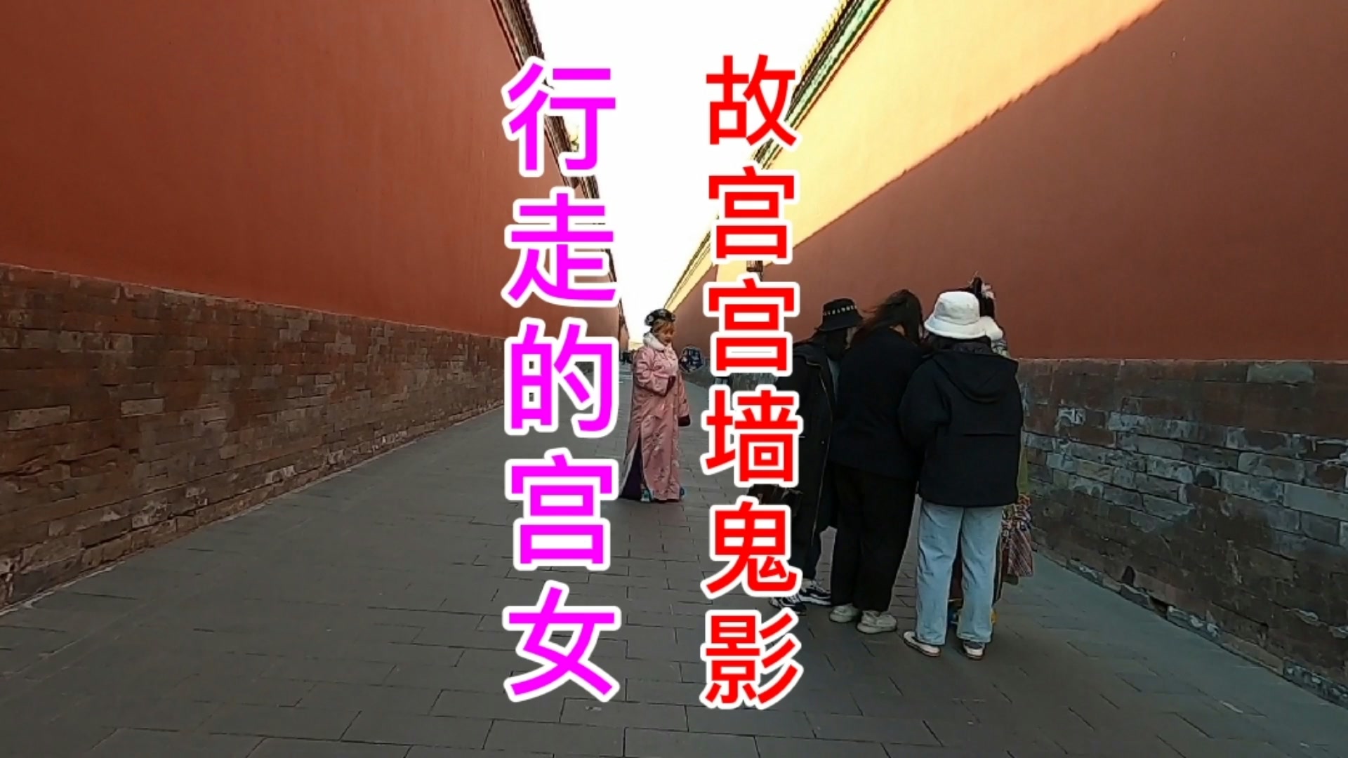 北京故宫宫墙上宫女行走影像游客穿古装拍照她们不害怕吗