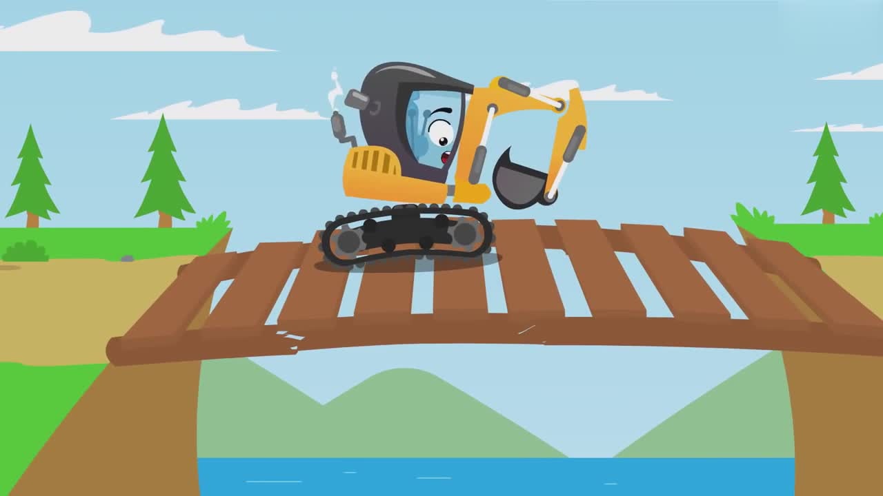 儿童卡通,挖掘机动画,挖掘机在河里游泳动画