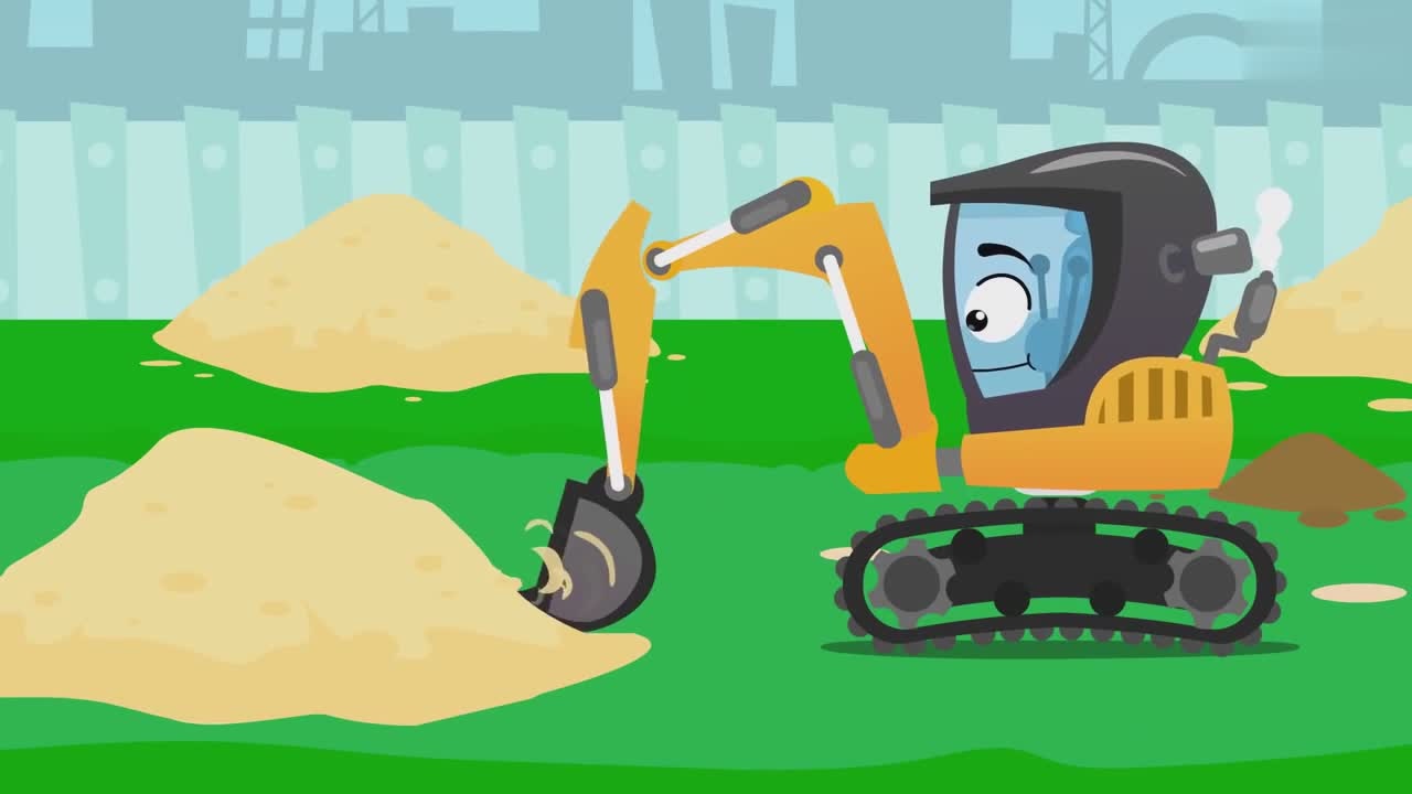 儿童卡通工程车动画挖掘机动画挖掘机在工地劳动