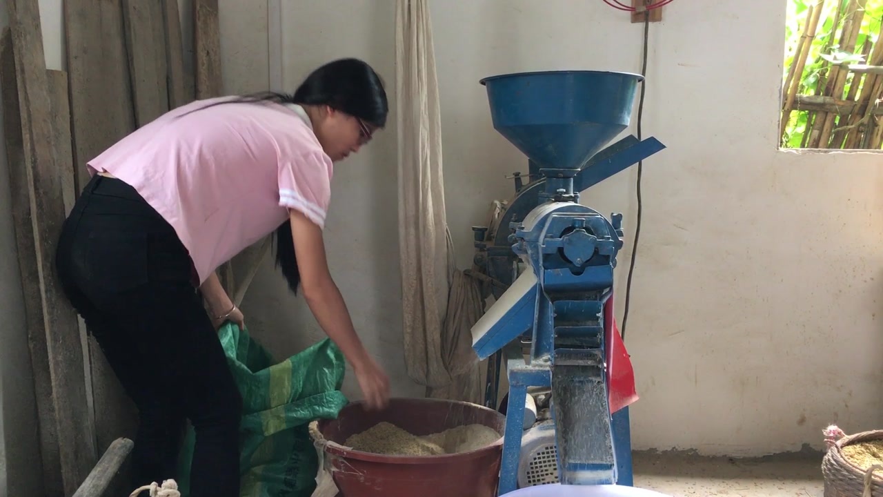 体积小速度快,广西农村女孩碾米整过程不用半小时 